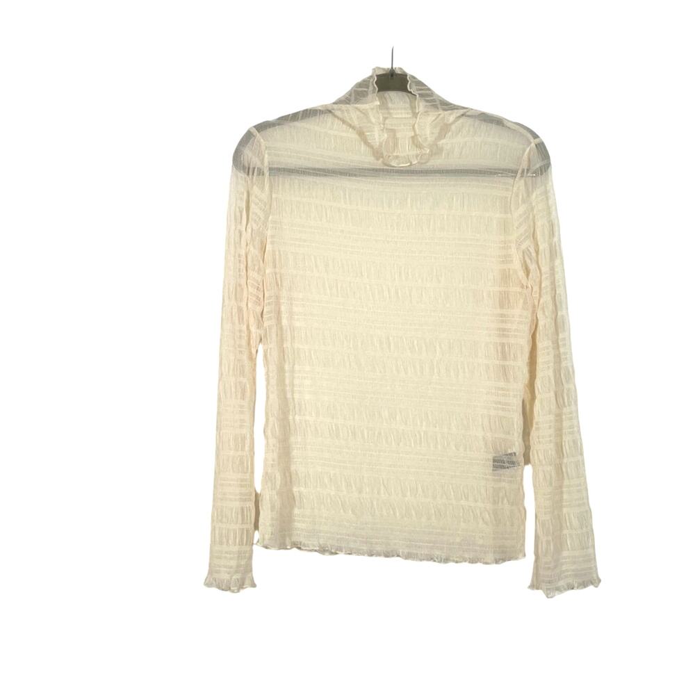 Dazy Womens Cream Sheer Mock Neck Shirred Long Sleeve Top Size XL Y2K Coquette